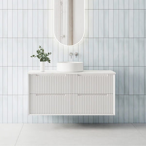 Convex Glass Vanities MORNINGTON 1200mm Matte White Wall Hung Fluted Vanity M-WH1200-MW