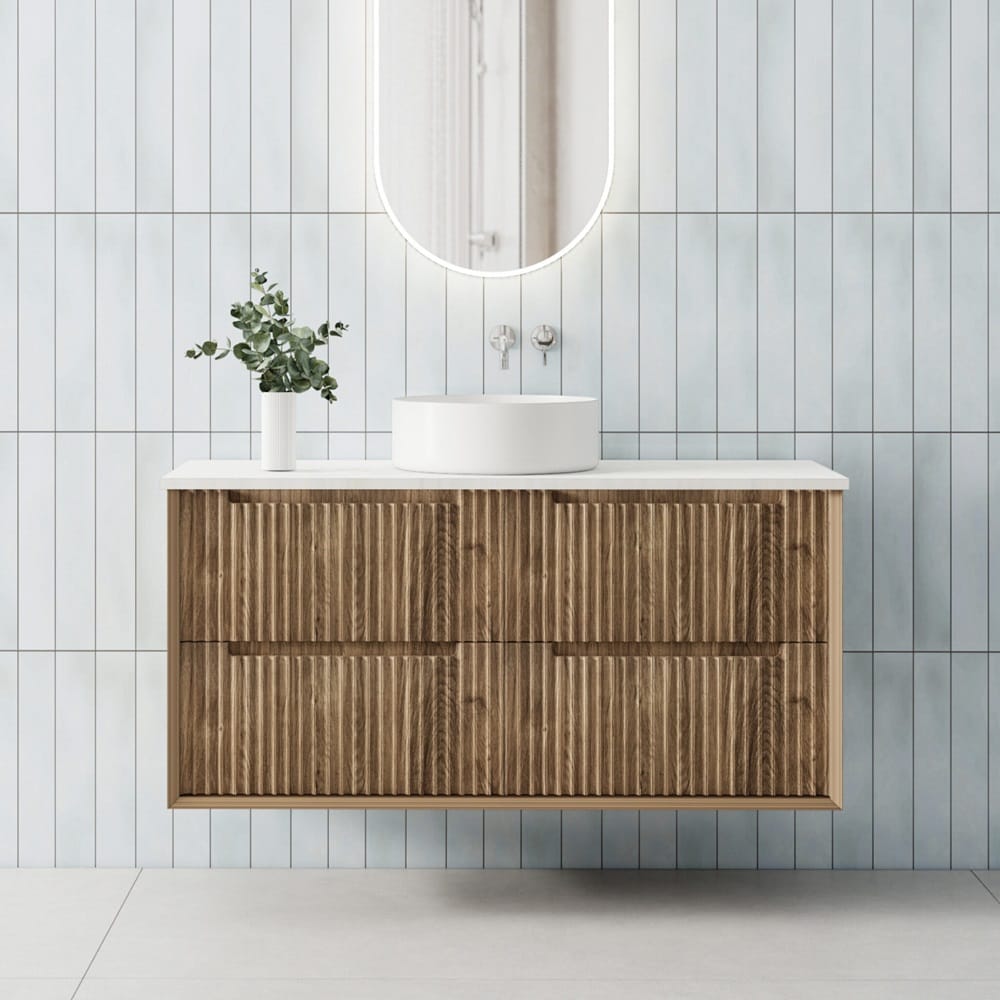 Convex Glass Vanities MORNINGTON 1200mm Natural Oak Wall Hung Fluted Vanity M-WH1200-OAK