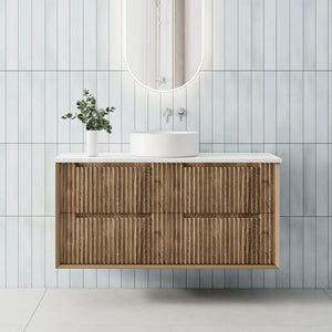 Convex Glass Vanities MORNINGTON 1200mm Natural Oak Wall Hung Fluted Vanity M-WH1200-OAK