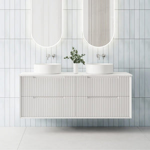 Convex Glass Vanities MORNINGTON 1500mm Matte White Wall Hung Fluted Vanity M-WH1500-MW Single / Double Bowls