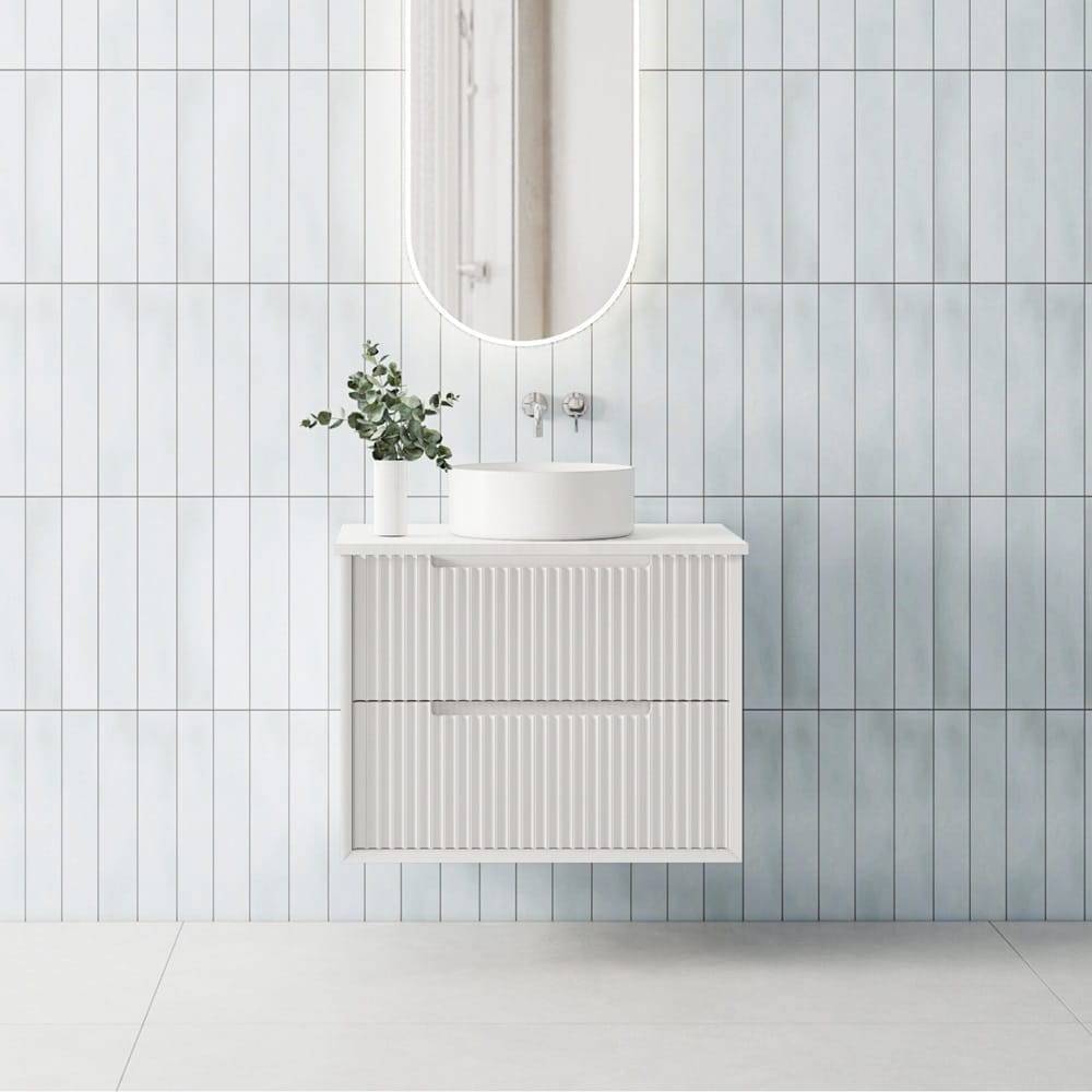 Convex Glass Vanities MORNINGTON 750mm Matte White Wall Hung Fluted Vanity M-WH750-MW