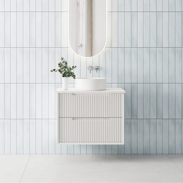 Convex Glass Vanities MORNINGTON 750mm Matte White Wall Hung Fluted Vanity M-WH750-MW