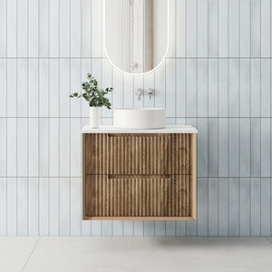 Convex Glass Vanities MORNINGTON 750mm Natural Oak Wall Hung Fluted Vanity M-WH750-OAK