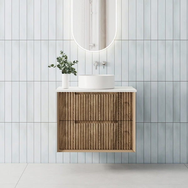 Convex Glass Vanities MORNINGTON 750mm Natural Oak Wall Hung Fluted Vanity M-WH750-OAK