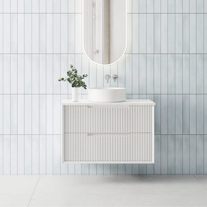 Convex Glass Vanities MORNINGTON 900mm Matte White Wall Hung Fluted Vanity M-WH900-MW