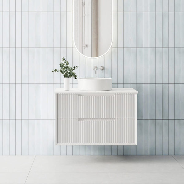 Convex Glass Vanities MORNINGTON 900mm Matte White Wall Hung Fluted Vanity M-WH900-MW