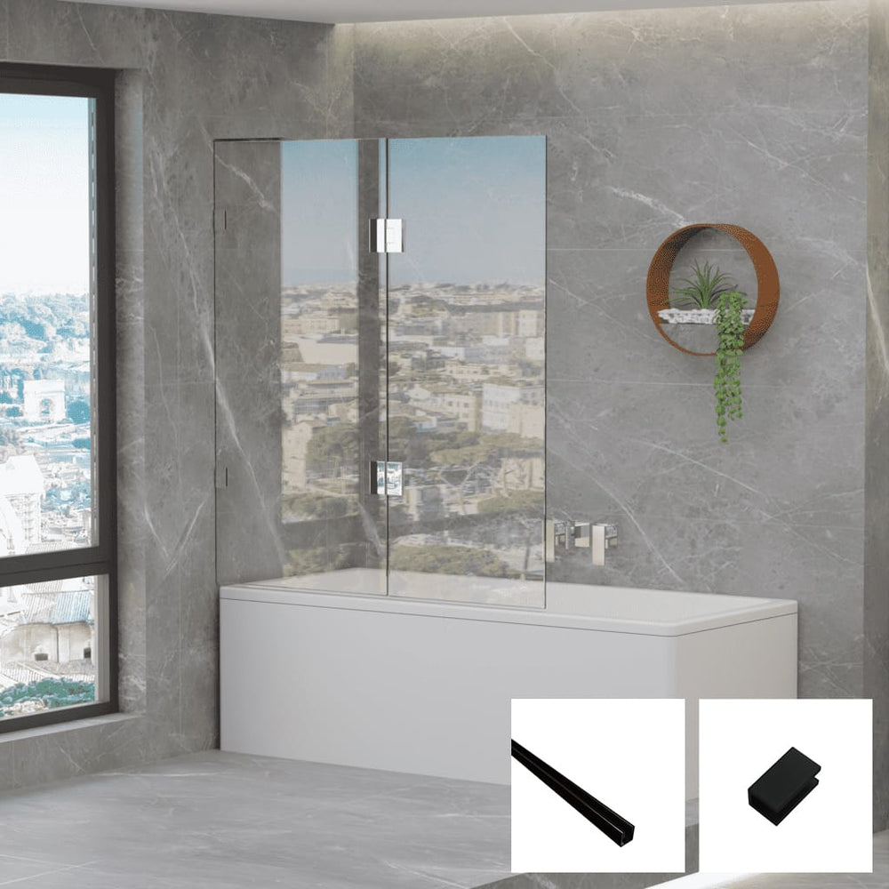 Convex Glass Violet 10 10mm Frameless Fixed & Swing Bath Screen V10-B-FS - Black