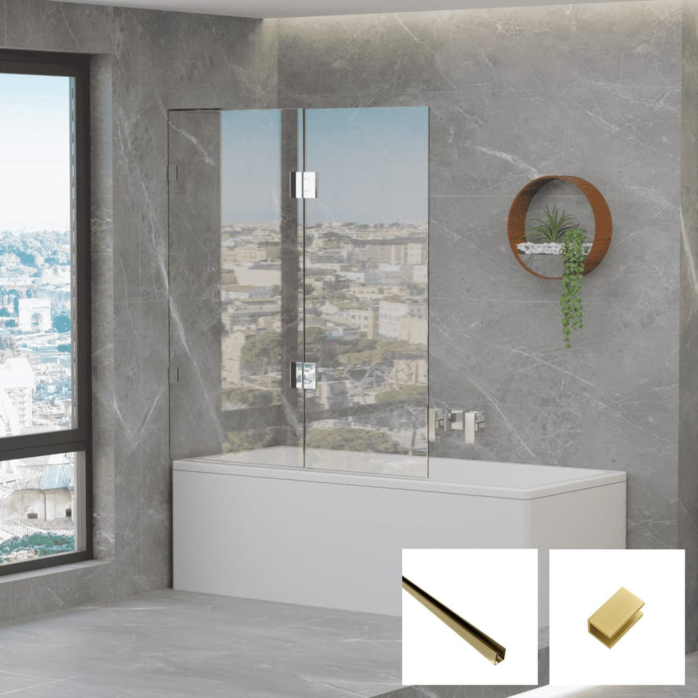 Convex Glass Violet 10 10mm Frameless Fixed & Swing Bath Screen V10-B-FS - Brushed Gold