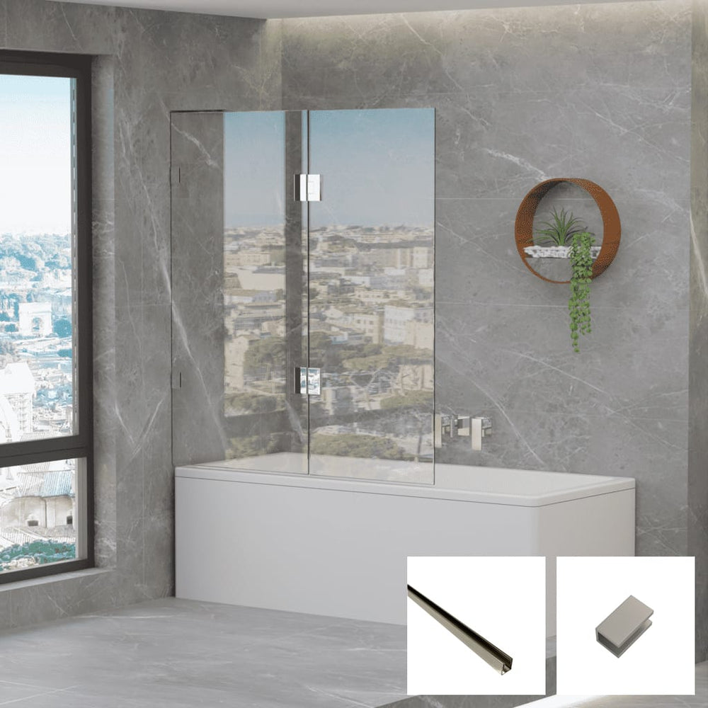 Convex Glass Violet 10 10mm Frameless Fixed & Swing Bath Screen V10-B-FS - Brushed Nickel