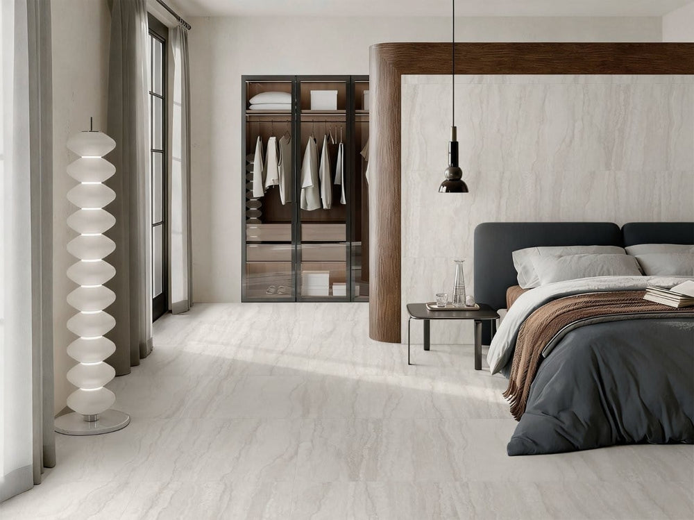 Tuscany Bianco Soft Honed Travertine Look Tile 600X600mm