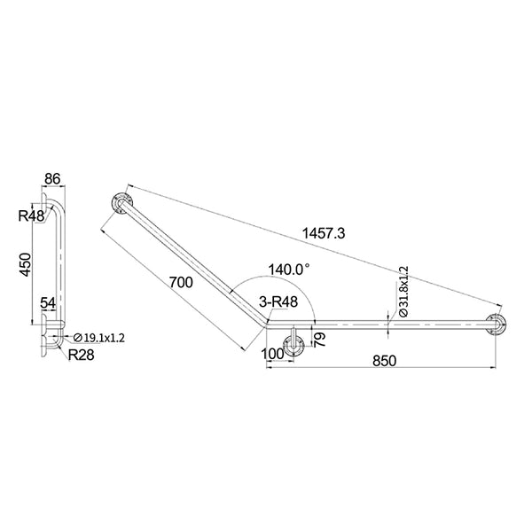 TP GRAB857L MK MOBI CARE Curved Grab Rail in Matte Black - (LH Facing Toilet)