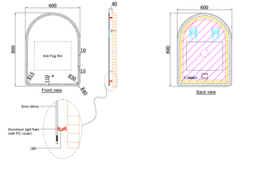 ECT simple MIRO Eclipse608 Arch LED Mirror 600 x 800mm