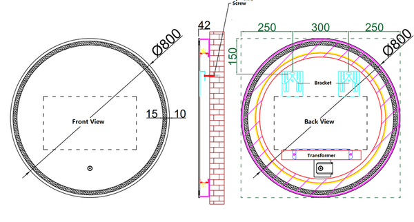 ECT simple MIRO Eclipse800 Round Anti Fog LED Mirror 800mm
