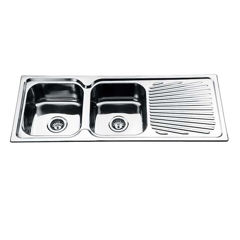 ECT Sinks SS FF118SQ DANTE Double Bowl with Drainer