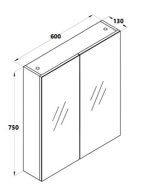 ECT Vanities MIRO 60P BELLA Pencil Edge Mirror Shaving Cabinet Gloss White 600x750x130mm