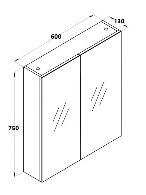 ECT Vanities MIRO 60P BELLA Pencil Edge Mirror Shaving Cabinet Gloss White 600x750x130mm
