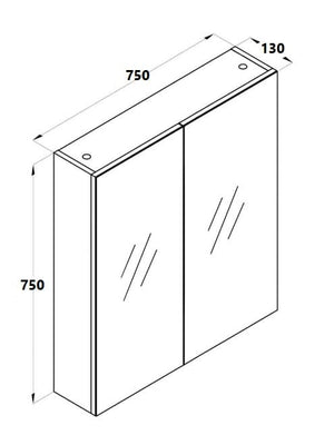 ECT Vanities MIRO 75P BELLA Pencil Edge Mirror Shaving Cabinet Gloss White 750x750x130mm