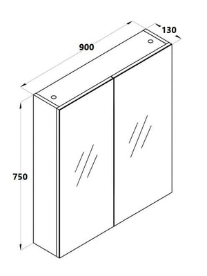 ECT Vanities MIRO 90P BELLA Pencil Edge Mirror Shaving Cabinet Gloss White 900x750x130mm