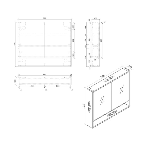 ECT Vanities MIRO BONDI90 BONDI 900x130x590mm Mirror Shaving Cabinet