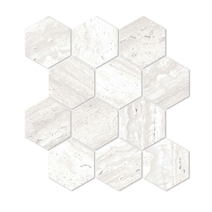 EV Tile PM-EMCHI-HEX85-M Euromarmo Mosaic Travertine Chiaro Hexagon 83×96