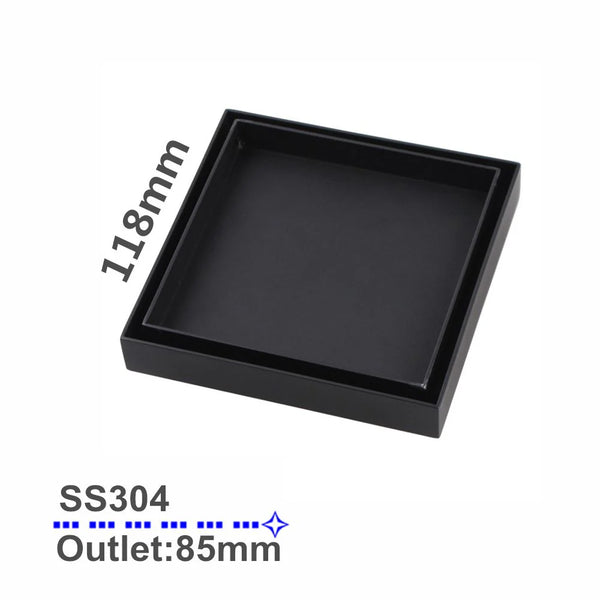 OX003.FD MATTE BLACK SHOWER GRATE FLOOR WASTE DRAIN SMART INSERT TILE 120*120MM