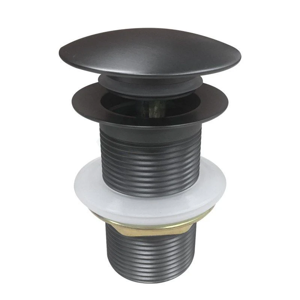 GM003.PUW 32/40MM GUN METAL GREY MUSHROOM SOLID BRASS BASIN POP UP WASTE NO OVERFLOW