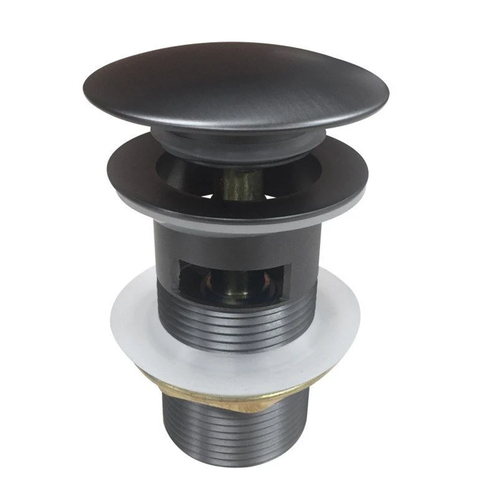 GM004.PUW 32/40MM GUN METAL GREY MUSHROOM SOLID BRASS BASIN POP UP WASTE WITH OVERFLOW