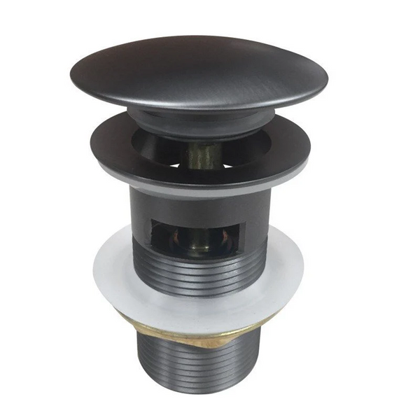 GM004.PUW 32/40MM GUN METAL GREY MUSHROOM SOLID BRASS BASIN POP UP WASTE WITH OVERFLOW