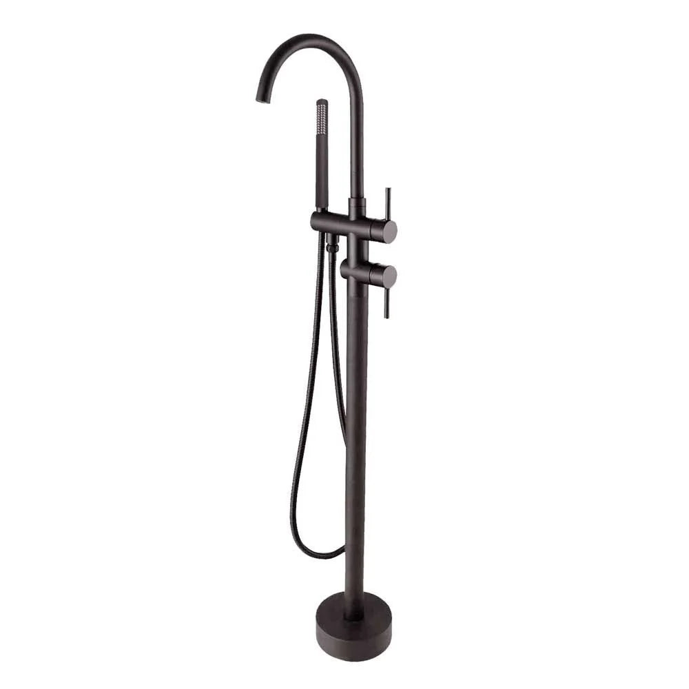 GM0116.BS ROUND GUN METAL GREY FREESTANDING BATH MIXER WITH HANDHELD SHOWER