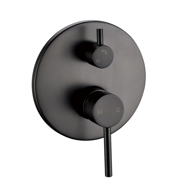 GM0125-2.ST LUCID PIN ROUND GUN METAL GREY WALL MIXER WITH DIVERTER
