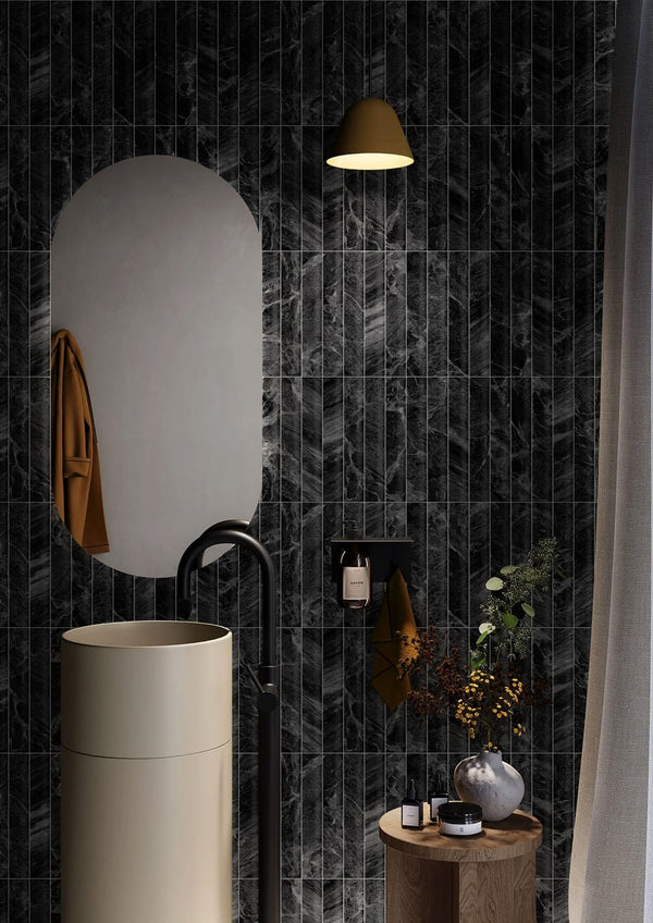 GNS Tile AMIBKS13 AMI50303 AMICI BLACK CONCAVE SUBWAY SATIN 50X300