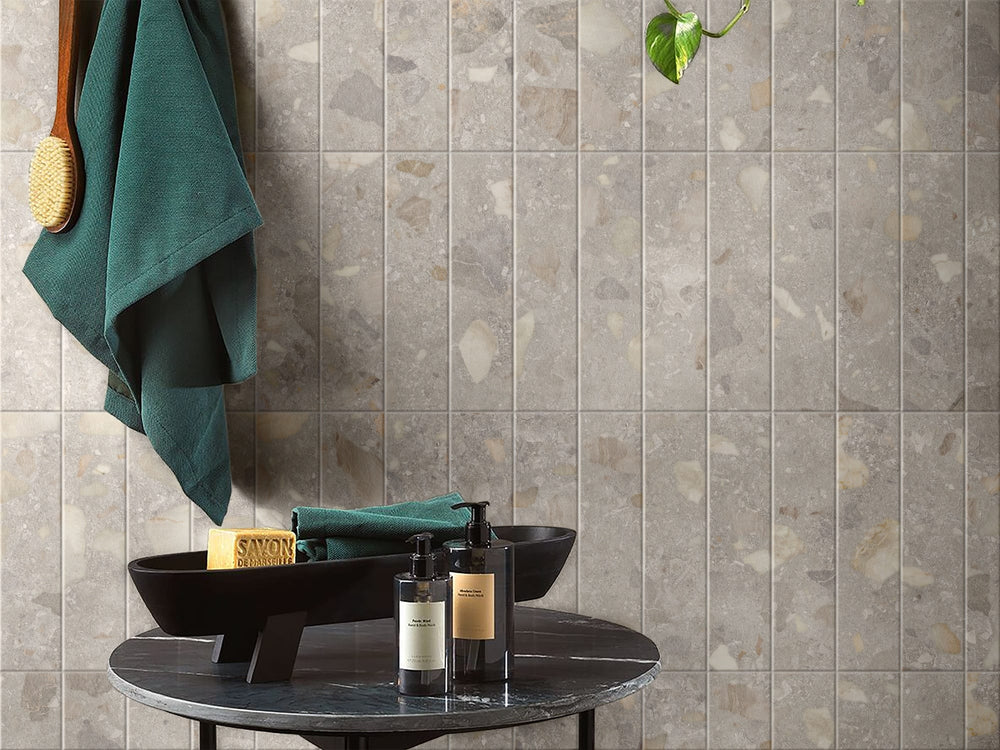 Misto Grey Matt P4 Terrazzo Subway Tile 75x300mm