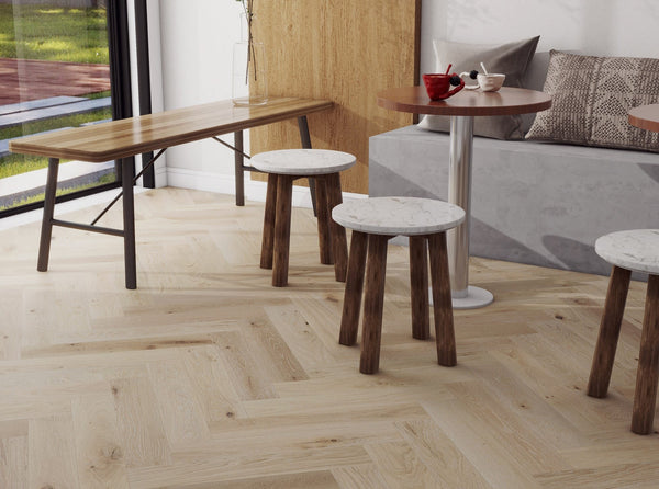 HTT Flooring Timber Flooring Crosswood European Oak Engineered Herringbone 600x127x14/3mm - Lime Wash