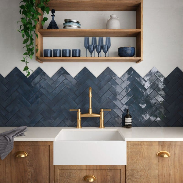 DSS Tile Coco Blue Night Gloss Subway Tile 50X150mm Made in Spain