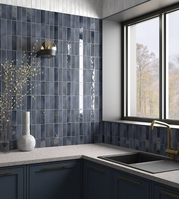 DSS Tile Coco Blue Night Gloss Subway Tile 50X150mm Made in Spain
