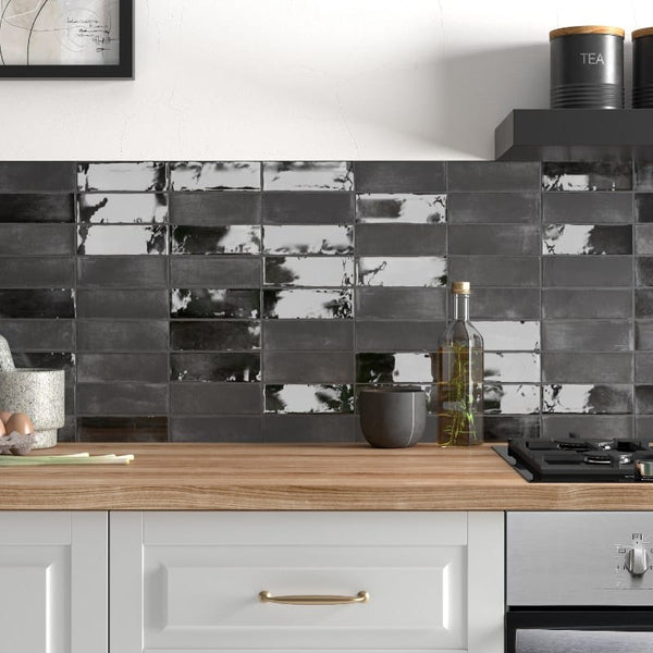DSS Tile Coco Black Hat Gloss Subway Tile 50X150mm Made in Spain