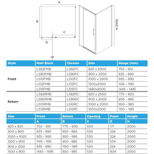 Louve Square Pivot Shower Screen Front Only - Matt Black