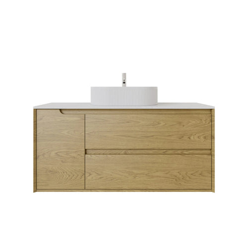 KDK Vanity Brooklyn Red Oak Wall Hung Vanity Cabinet 1200mm - Single Bowl, Right Drawers