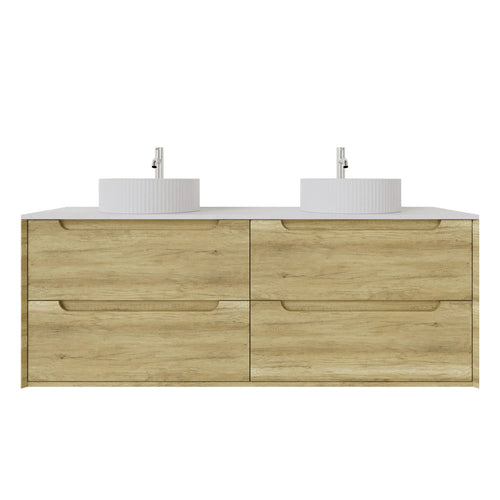 KDK Vanity Brooklyn Ashwood Wall Hung Vanity Cabinet 1500mm - Double Bowl, Right Drawers