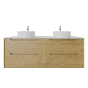 KDK Vanity Brooklyn Red Oak Wall Hung Vanity Cabinet 1500mm - Double Bowl, Right Drawers