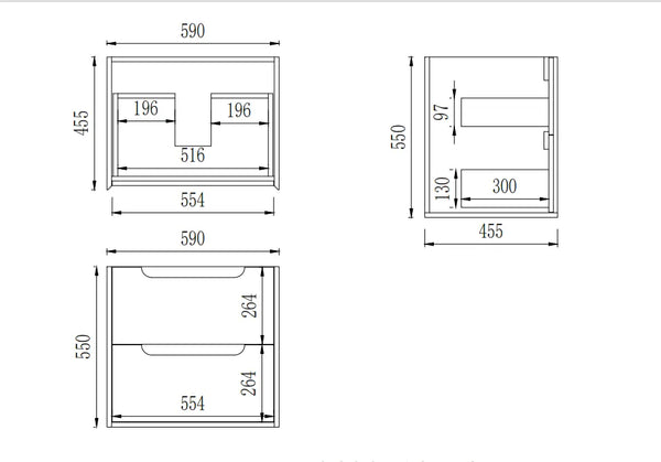 KDK Vanity Brooklyn Ashwood Wall Hung Vanity Cabinet 600mm