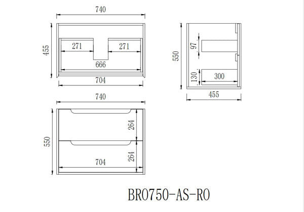 KDK Vanity Brooklyn Ashwood Wall Hung Vanity Cabinet 750mm