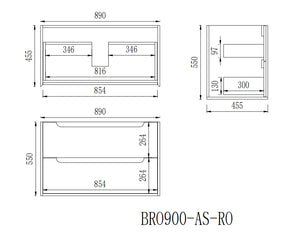 KDK Vanity Brooklyn Ashwood Wall Hung Vanity Cabinet 900mm