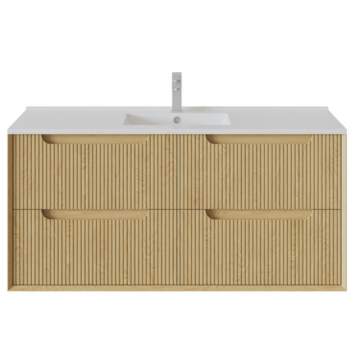KDK Vanity Brooklyn Red Oak Fluted Wall Hung Vanity Cabinet 1200mm - Single Bowl