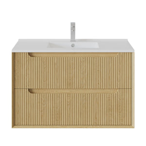 KDK Vanity Brooklyn Red Oak Fluted Wall Hung Vanity Cabinet 900mm