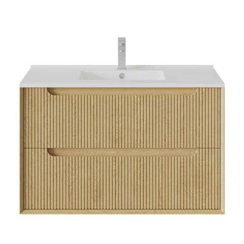 KDK Vanity Brooklyn Red Oak Fluted Wall Hung Vanity Cabinet 900mm