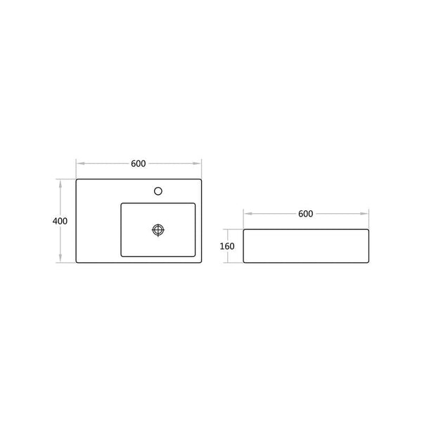 KDK Basins B35R - Above Counter / Wall Hung Basin 600x400x160MM