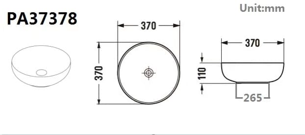 PA37378MW Above Counter Basin 370*370*110mm Matt White