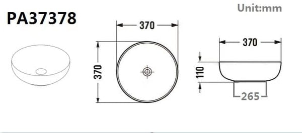 KDK Basins PA37378MW Above Counter Basin 370*370*110mm Matt White