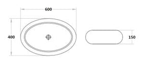 KDK Basins PA6040 Above Counter Basin 600*400*150mm Gloss White With Overflow